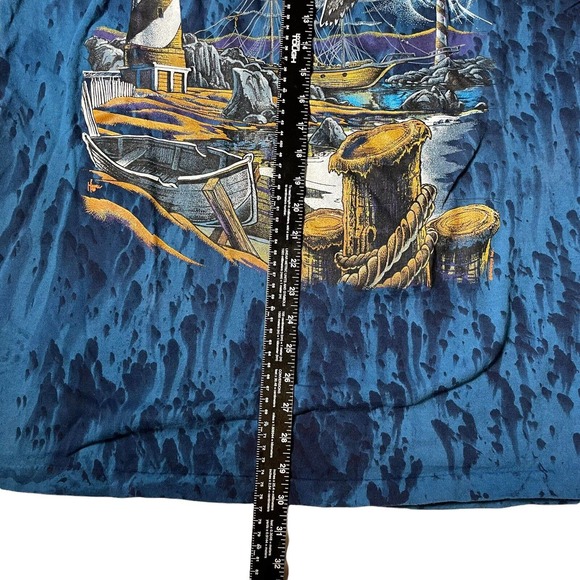 Vintage 90's Tie Dye Boat Ship Seagull Ocean‎ T Shirt XL Men's USA Blue - Picture 8 of 8